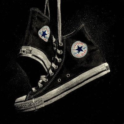kendall king, scratchboard, portrait, other, converse, shoes, still life